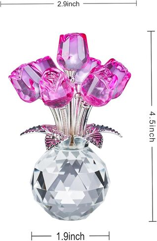 XLSJGYP Crystal Pink Rose Flower Glass Flowers Decoration Birthday Gifts for Women Girl Wife Girlfriend Daughter Ornament Bouquet Collectible for Valentine's Day Wedding (Pink Rose 02) in Saudi Arabia