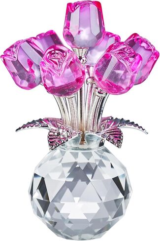 XLSJGYP Crystal Pink Rose Flower Glass Flowers Decoration Birthday Gifts for Women Girl Wife Girlfriend Daughter Ornament Bouquet Collectible for Valentine's Day Wedding (Pink Rose 02) in Saudi Arabia