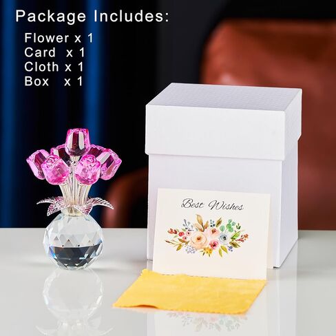XLSJGYP Crystal Pink Rose Flower Glass Flowers Decoration Birthday Gifts for Women Girl Wife Girlfriend Daughter Ornament Bouquet Collectible for Valentine's Day Wedding (Pink Rose 02) in Saudi Arabia