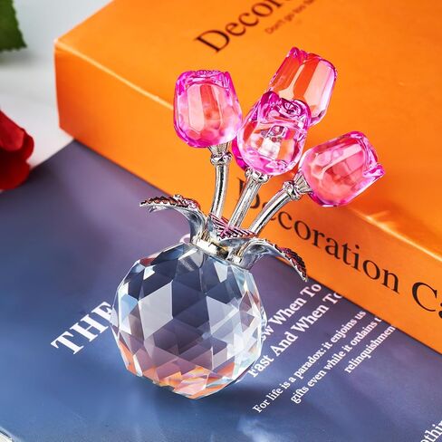XLSJGYP Crystal Pink Rose Flower Glass Flowers Decoration Birthday Gifts for Women Girl Wife Girlfriend Daughter Ornament Bouquet Collectible for Valentine's Day Wedding (Pink Rose 02) in Saudi Arabia