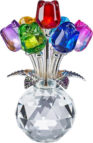 XLSJGYP Crystal Pink Rose Flower Glass Flowers Decoration Birthday Gifts for Women Girl Wife Girlfriend Daughter Ornament Bouquet Collectible for Valentine's Day Wedding (Pink Rose 02) in Saudi Arabia