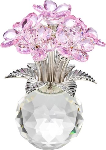 XLSJGYP Crystal Pink Rose Flower Glass Flowers Decoration Birthday Gifts for Women Girl Wife Girlfriend Daughter Ornament Bouquet Collectible for Valentine's Day Wedding (Pink Rose 02) in Saudi Arabia