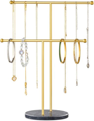 pickpiff Necklace Holder Stand: 2 Tier Jewelry Organizer with Marble Base, Gold Jewelry Tree Display for Bracelets, Rings, Earrings in Kuwait