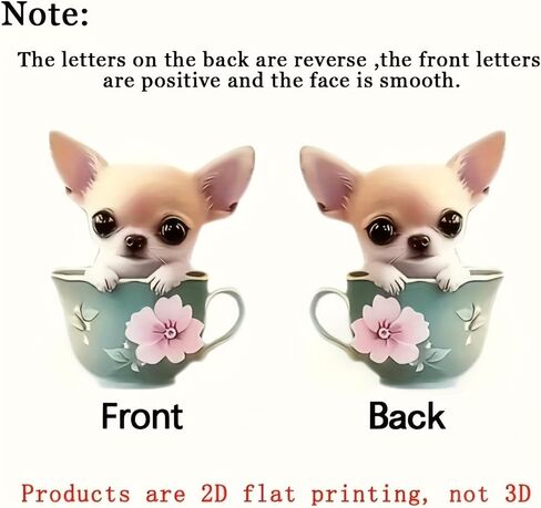 1pc Acrylic Chihuahua Tea Cup Car Dashboard Decor - Cute 2D Dog Statue with Floral Accents, Perfect for Car Interior Accessories and Holiday Party Gifts, Adorable Animal Figurine in Saudi Arabia
