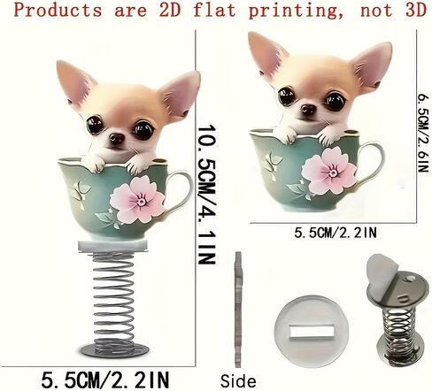 1pc Acrylic Chihuahua Tea Cup Car Dashboard Decor - Cute 2D Dog Statue with Floral Accents, Perfect for Car Interior Accessories and Holiday Party Gifts, Adorable Animal Figurine in Saudi Arabia