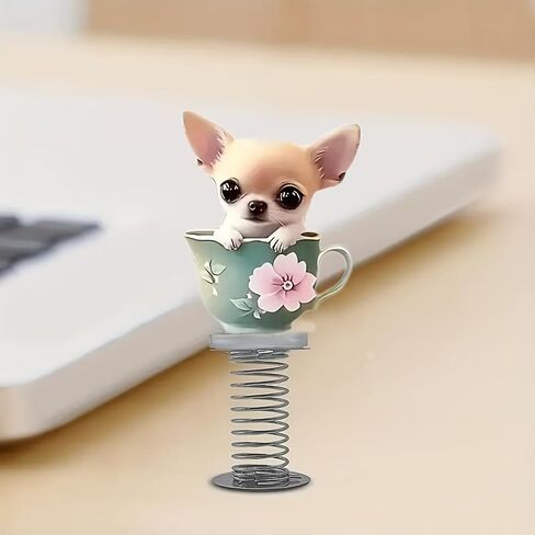 1pc Acrylic Chihuahua Tea Cup Car Dashboard Decor - Cute 2D Dog Statue with Floral Accents, Perfect for Car Interior Accessories and Holiday Party Gifts, Adorable Animal Figurine in Saudi Arabia