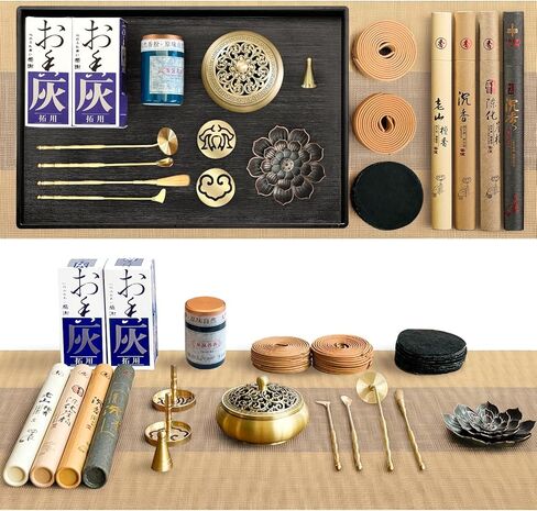 GAIORD 29 Pcs Brass Powder Incense Burner Kit, Incense Making Kit, Incense Powder with Incense Stick Holder(Stick/Cone/Coil Incense) Ash Catcher Tray As Gift for Yoga and Meditation (Glod) in Kuwait
