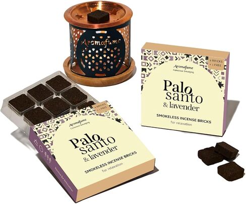 Palo Santo & Lavender Smokeless Incense Bricks & Flower of Life Burner | 2x9 Bricks | Aromatherapy | Essential Oils Based | Natural Air fresheners for Home | Spiritual Smudging Meditation Accessories in Saudi Arabia