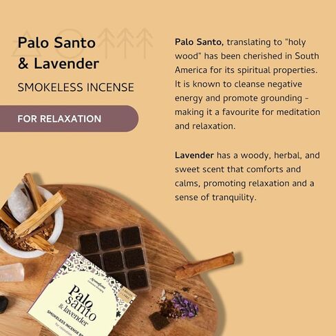Palo Santo & Lavender Smokeless Incense Bricks & Flower of Life Burner | 2x9 Bricks | Aromatherapy | Essential Oils Based | Natural Air fresheners for Home | Spiritual Smudging Meditation Accessories in Saudi Arabia