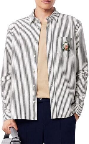 Lacoste Men's Regular Fit Long Sleeve Button Down Stripe Shirt in Saudi Arabia