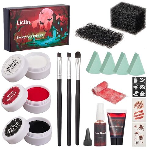 Lictin Halloween Effects Special Effects SFX Zombie Makeup Kit ، 9 Colors Crities Makeup Face Body Painte مع شمع الندبة ، رذاذ الدم والهلام المزيف ، مصاصي الدماء المهرج المهرج الطلاء (14 مساءً) in Kuwait