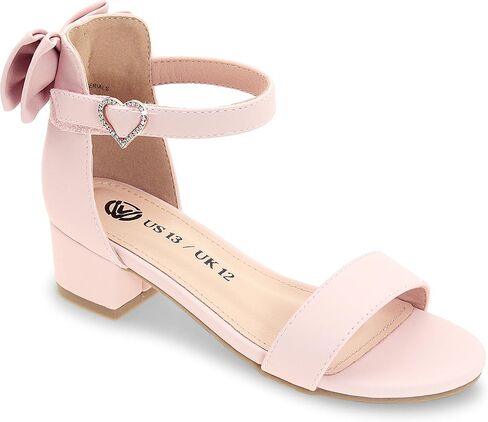 Vonair Girls Sandals Low Heels Ankle Strap Cute Heart Bow Design Flower Girls Wedding Party Dress Shoes for Little Big Kid in Saudi Arabia
