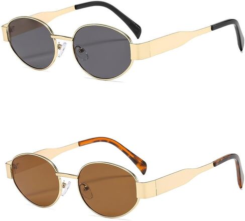 4 Pieces Retro Oval Sunglasses for Women Men 90s Trendy Gold Metal Frame Sun Glasses Small Round Classic Shades in Saudi Arabia