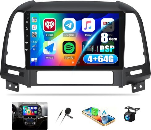 [4+64G] 8-Core Android 13 Car Stereo for Hyundai Santa Fe 2006-2012 with Wireless Carplay&Android Auto,9 Inch Car Radio with Mirror Link Bluetooth FM/RDS WiFi GPS SWC Dual USB+AHD Backup Camera in Saudi Arabia
