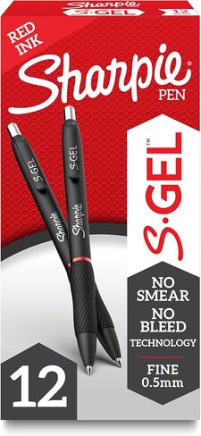 SHARPIE S-Gel 2096166 S-Gel Retractable Gel Pen, Fine 0.5 Mm, Red Ink, Black Barrel, Dozen in Saudi Arabia