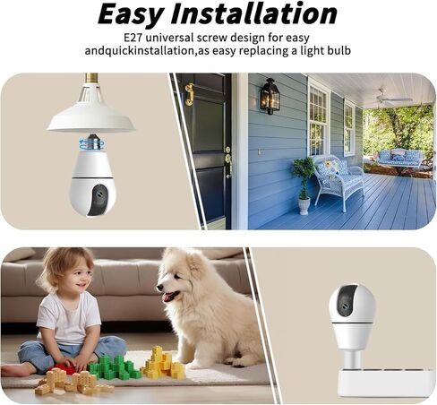 Light Bulb Security Camera, 2.4G/5GHz WiFi 2K Security Cameras Wireless Outdoor Indoor,Bulb Cameras for Home Security,AI Motion Detection,One-Tap Call 911,US Based Cloud,2 Way Talk,Color Night Vision in Saudi Arabia
