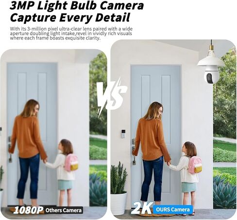 Light Bulb Security Camera, 2.4G/5GHz WiFi 2K Security Cameras Wireless Outdoor Indoor,Bulb Cameras for Home Security,AI Motion Detection,One-Tap Call 911,US Based Cloud,2 Way Talk,Color Night Vision in Saudi Arabia