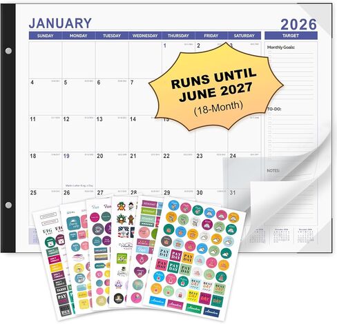 التقويم المكتبي 2025-2026 ، 22 "x17" ، 18 شهرًا من يناير 2025 إلى يونيو 2026 ، تقويم سطح المكتب مع غطاء بلاستيكي وملصقات ملونة ، مثالية للمنزل والمكتب والتخطيط المدرسي in Kuwait