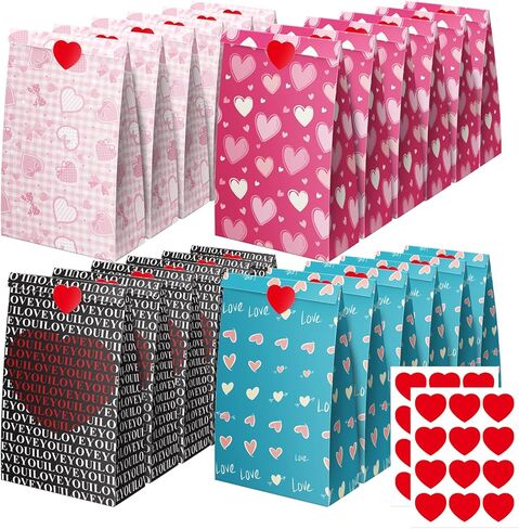 Linelglobal Valentine Bag for Treat, 24 Pack Valentine Goodie Bag for Party Favor, Anniversary Bag 9" Heart in Kuwait