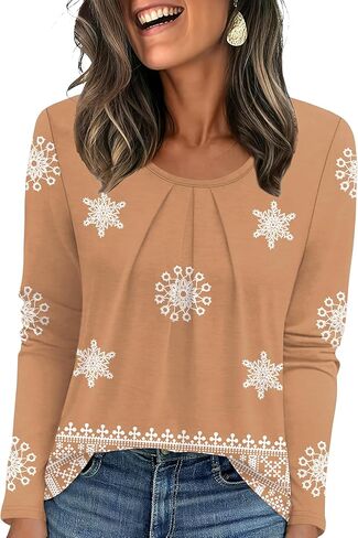 OFEEFAN Long Sleeve Shirts for Women Pleated Crewneck Womens Tops Dressy Casual Business Blouses S-3XL in Saudi Arabia