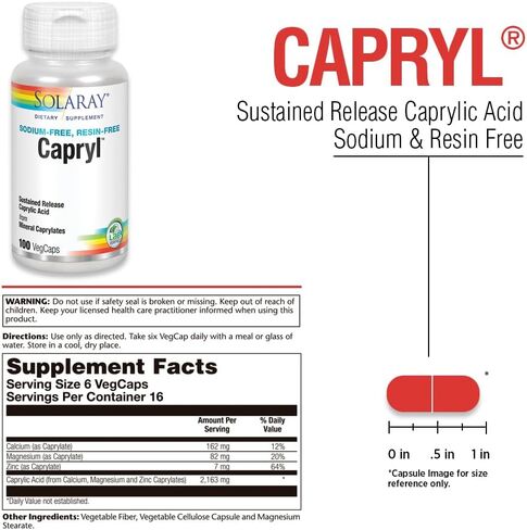 Solaray Capryl | الإفراج المستمر حمض كابيليك | دعم الجهاز الهضمي الصحي | 16 حصة | 100 VEGCAPS in Saudi Arabia