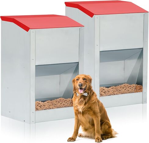 2 Pcs Large Automatic Dog Feeders with Handle Acrylic Panel Galvanized Gravity Feeder Outdoor Hanging for Doggie Breed Dog Food Dispenser Container in Kuwait