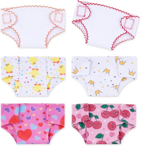 6 PCS Reborn Baby Doll Diapers Underwear Cute Pattern for 12-15 Inch Baby Dolls Reusable Doll Diapers Fits Realistic Baby Dolls in Kuwait