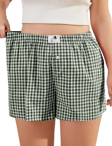 COOTRY Plus Size Boxer Shorts for Women Summer Gingham Shorts Casual Sleep Pajama Plaid Shorts Y2K Beach Bottoms in Saudi Arabia