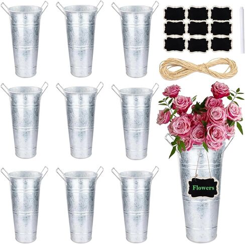 10 Set Galvanized Flower Buckets Farmhouse Flower Vases Metal Vases for Flowers Rustic Flower Bucket with Small Chalkboard Label Metal Flower Buckets for Flowers Wedding Table Centerpieces 10 inch in Kuwait