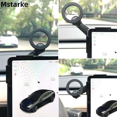 Tesla Model Y/Model 3 Accessories Phone Mount for MagSafe,Car Phone Holder Mount for Tesla 3/Y/S/X【Strongest Magnet Power】 Fits All Phones - with Magnetic Ring (Black Magnetic Regular Model) in Saudi Arabia