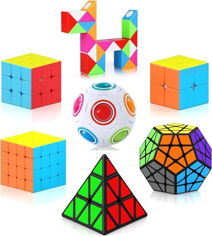 Vdealen Speed Cube Set, Magic Cube Bundle of 2x2 3x3 4x4 Pyramid Skewb Ivy Dino Windmill Puzzle Cube Pack, Christmas Birthday Party Toy Gifts for Kids Teens Adults (8 Pack) in Kuwait
