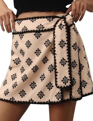 Womens Wrap Skirt Skirt Skirt مرنة الخصر القصيرة المصغرة مع التعادل الجانبي (Beige-XL) in Kuwait