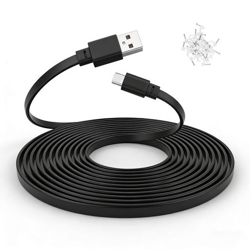 2 حزمة من كابل USB C بطول 25 قدم لكاميرا الأمان في الهواء الطلق وفي الأماكن المغلقة، سلك شحن تمديد من النوع C مسطح، مقاوم للماء، مع مشابك سلكية in Saudi Arabia