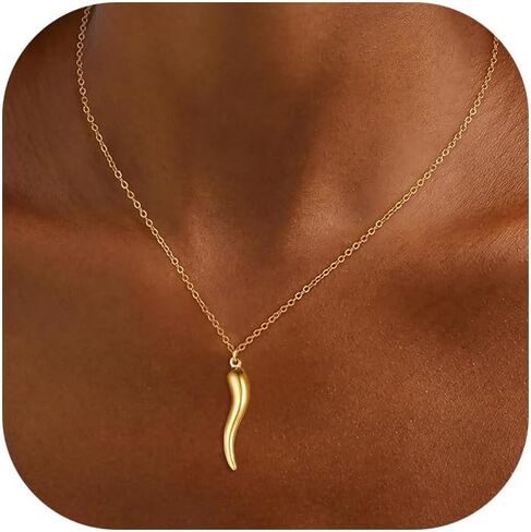 قلادة القرن الإيطالية U7 للرجال ، الفولاذ المقاوم للصدأ/قلادة القرن الأسود/الذهبي ، قلادة محظوظة تميمة كورنيسيلو in Kuwait