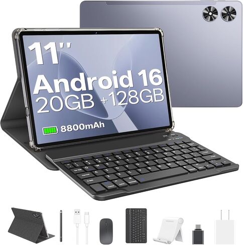 2025 Android 15 Tablet مع لوحة المفاتيح ، 16 جيجابايت+128 جيجابايت 11 بوصة أوكترا ثماني 2 في 1 أقراص مزدوجة الكاميرا 5+13 ميجابكسل ، 5g/2.4g واي فاي ، 8000 مللي أمبير ، BT5.0 ، GMS معتمدة ، مع الماوس ، الحالة ، القلم ، (رمادي) in Kuwait
