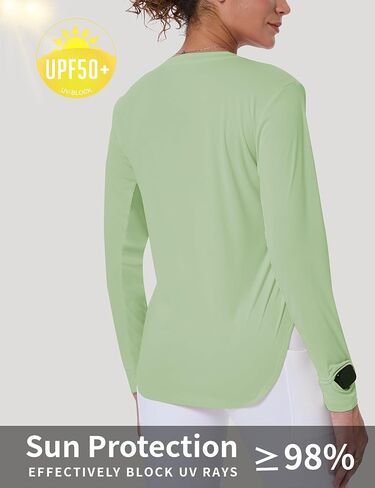 قمصان الشمس النسائية UPF 50+ حماية الأشعة فوق البنفسجية الطفح الطفح الطفح الخفيف الوزن السريع جاف جاف SPF قمم المشي لمسافات طويلة in Kuwait