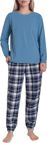 Latuza نساء Petite Pajama Set Crew Neck Knit Top Flannel Pants in Saudi Arabia