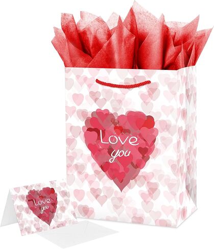 Linelglobal Large Black Valentine Gift Bag with Wrapping Paper for Women Men, Anniversary Bag 12.6" Heart Love in Kuwait