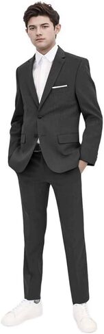 Mens Suits 2 Piece Slim Fit Suit Set Solid Two Button Blazer Jacket Pants Classic Tuxedo Set in Saudi Arabia