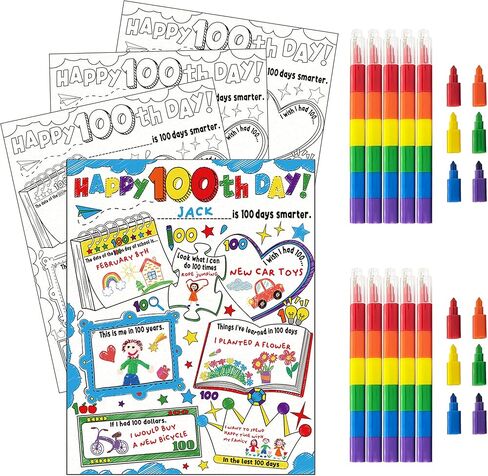 30 Set 100 Days of School Craft Kit Happy 100th Day of School Coloring Old Lady Grandpa DIY Crafts Poster for 100th Day of School Decorations Classroom Activity Art Project Game Party Favor Supplies in Kuwait