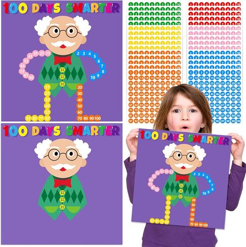 30 Set 100 Days of School Craft Kit Happy 100th Day of School Coloring Old Lady Grandpa DIY Crafts Poster for 100th Day of School Decorations Classroom Activity Art Project Game Party Favor Supplies in Kuwait