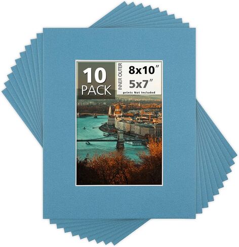 Mat Board Center, Pack of 10, 11x14 for 8x10 White Color Mats - Bevel Cut, Acid Free, 4-ply Thickness, White Core - for Pictures, Photos, Framing in Kuwait