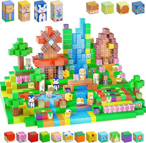 Magnetic Blocks-80PCS Magnet Blocks Volcano & Dinosaur Toys Magnetic Building Blocks, STEM Sensory Magnetic Cubes Toys for Kids Toddlers Boys & Girls Ages 3 4 5 6 7 8 9 10 in Kuwait