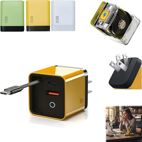 3 in 1 GaN Charger, Scalable 80w Max Fast Charger Module with Type C Cable and 2 USB Ports,Torbe 80 Watt All in One Retractable Phone Wall Plug for Phone and Laptops (Green * 2) in Saudi Arabia