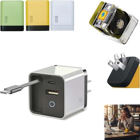 3 in 1 GaN Charger, Scalable 80w Max Fast Charger Module with Type C Cable and 2 USB Ports,Torbe 80 Watt All in One Retractable Phone Wall Plug for Phone and Laptops (Green * 2) in Saudi Arabia