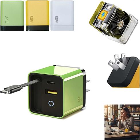 3 في 1 شاحن GAN ، وحدة الشاحن السريع 80W القابل للتطوير MAX مع كبل C Cable ومنفذ USB ، TORBE 80 وات في قابس جدار هاتف قابل للسحب للهاتف وأجهزة الكمبيوتر المحمولة (Green * 2) in Kuwait