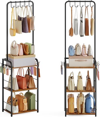 Tall Purse Organizer with Practical Purse Hanger, Floor-Standing Purse Rack Stand for Purse Storage, Narrow & High-Capacity Handbag Organizer, Multi-Purpose Purse Storage Organizer for Small Place in Saudi Arabia