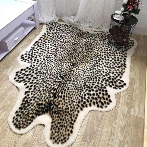 Faux Cowhide Area Rug, Sika Deer Print Hide Rug Faux Fur Animals Mat Carpet for Home,Livingroom (3.3x3ft) in Saudi Arabia