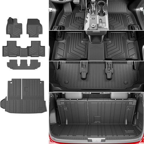 حصيرة أرضية powoq متوافقة مع 7 و8 مقاعد 2024 Toyota Grand Highlander مسند الظهر وبطانة البضائع البديلة لملحقات Toyota Grand Highlander 2024 (حصيرة البضائع مع مسند الظهر + حصيرة الأرضية) in Kuwait