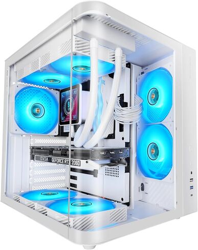 MC-VIEW2 Gaming Case MicroATX, Double Frameless Tempered Glass, 1 x 120 mm FRGB Rear Fan, Support for Liquid Cooling up to 240 mm, Double Chamber Design, Pink in Kuwait